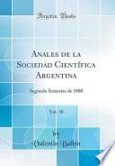 libro Anales De La Sociedad Científica Argentina, Vol. 10